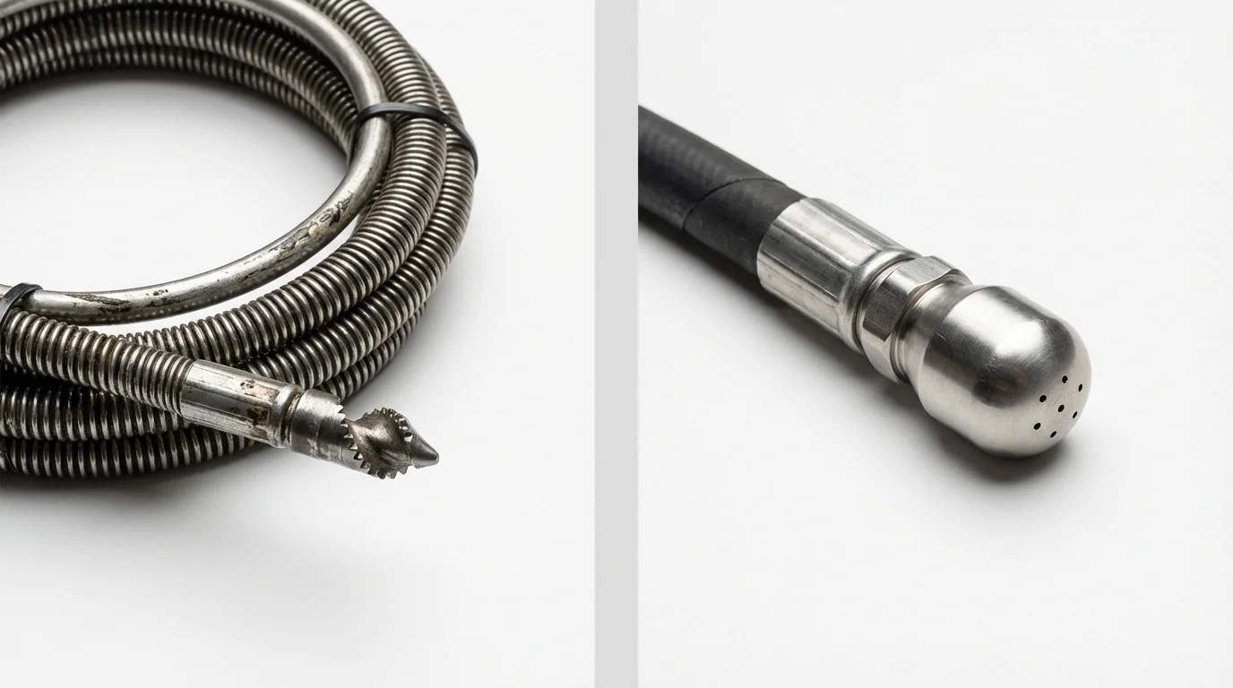 Drain snake cable and hydro jetting nozzle used for drain cleaning in Silver Bay, MN