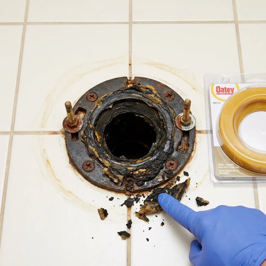 Failed wax ring showing water seepage at the base of a toilet in a Silver Bay, MN home